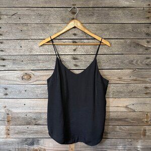 Silence + Noise Black Silky Lined Camisole Going Out Top with Velvet Straps - M